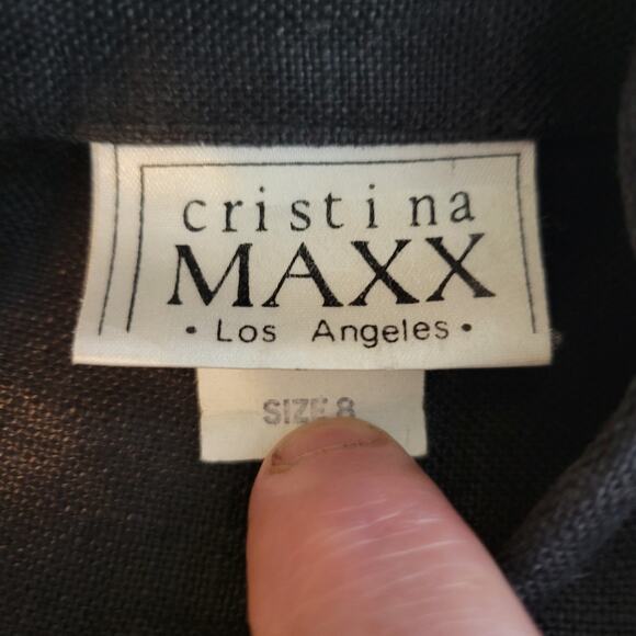 Vtg Cristina Maxx 100% Linen Black Gold LS Button Up Cropped Jacket Women's 8 - Picture 12 of 13